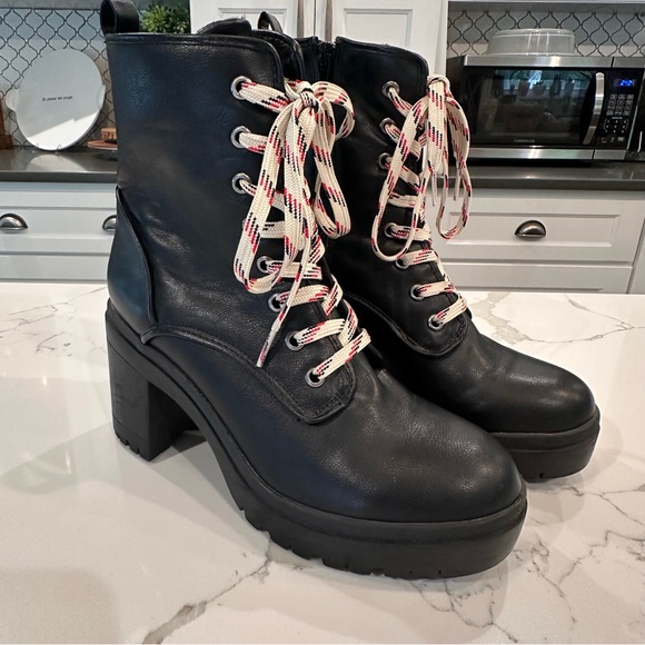 Rouge Helium Womens Regal Platform Lace Up Combat Boots Size 8 Black Side Zip - Picture 3 of 16